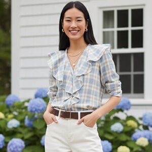 Tuckernuck Blue and White Plaid Ruffle Top